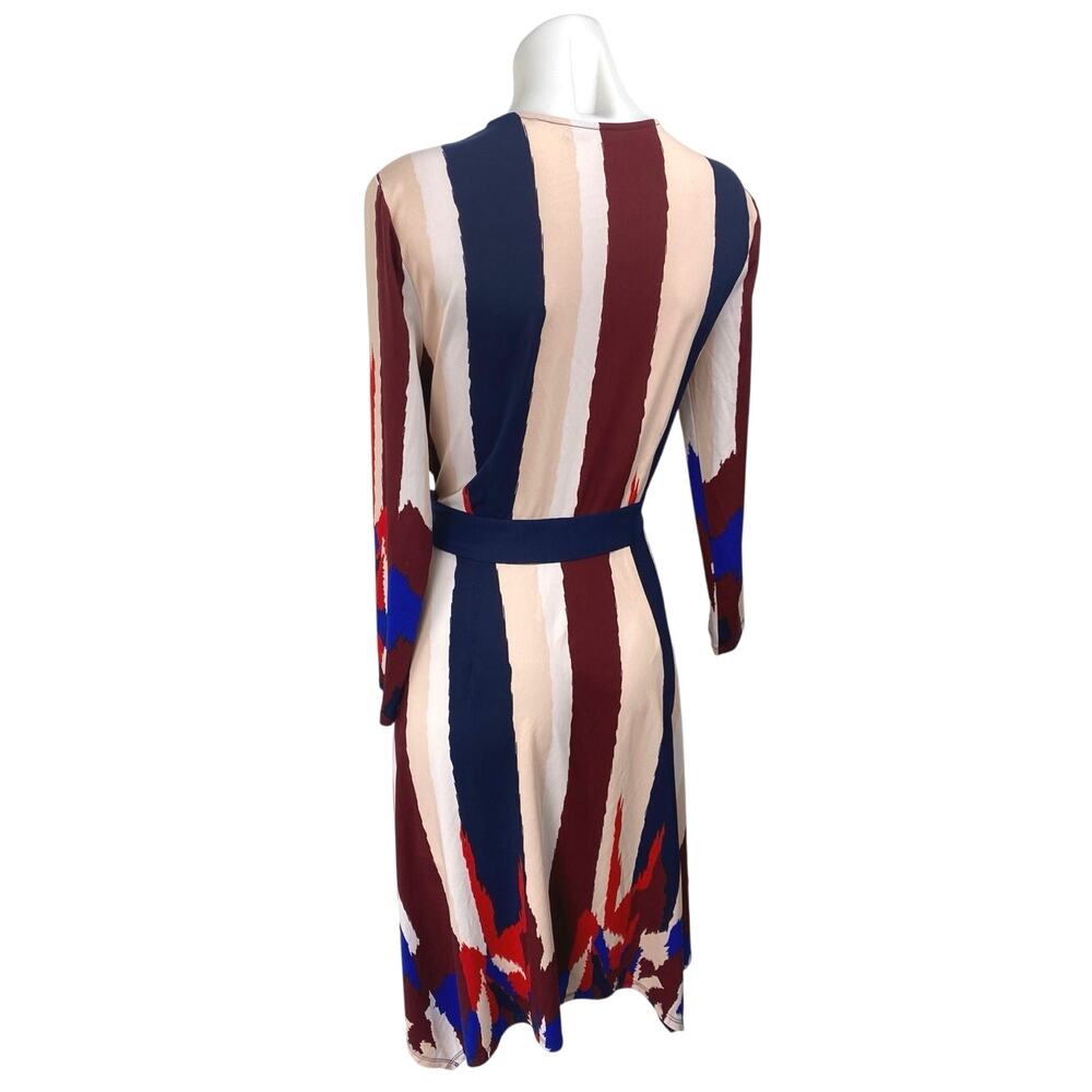 BCBGMaxazria Isabella Multicolor Striped Long Sleeve Midi Wrap Dress Size S - Picture 3 of 6